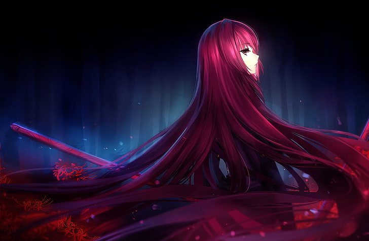 Lancer (Fate/Grand Order), Fate/Stay Night, anime girls, red