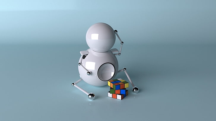 3x3 Rubik's Cube, robots, characters, three-dimensional Shape, HD wallpaper