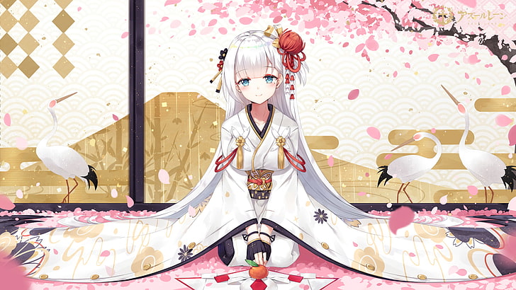Japanese women, Azur_Lane, gloves, long hair, kimono, HD wallpaper