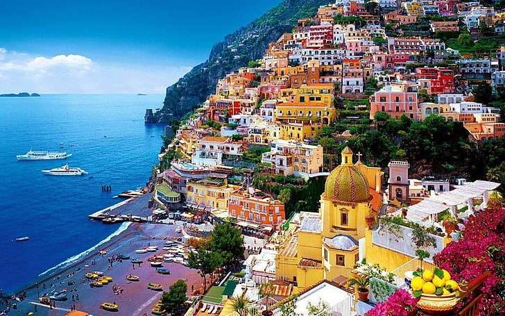 Amalfi Coast Italy-City HD Wallpaper, yellow building, architecture