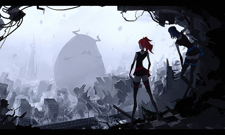 two women game characters wallpaper, creature, redhead, digital art