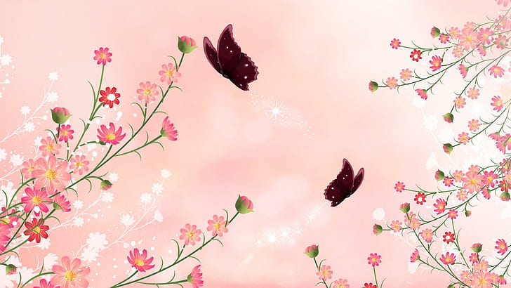Summer Of Color, firefox persona, butterfly, pink, wild flowers, HD wallpaper