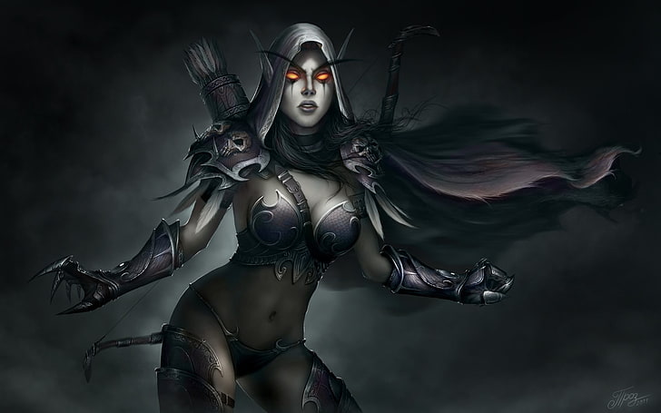 women world of warcraft undead gray thong fantasy art red eyes bow sylvanas windrunner elfen girl cl Abstract Fantasy HD Art