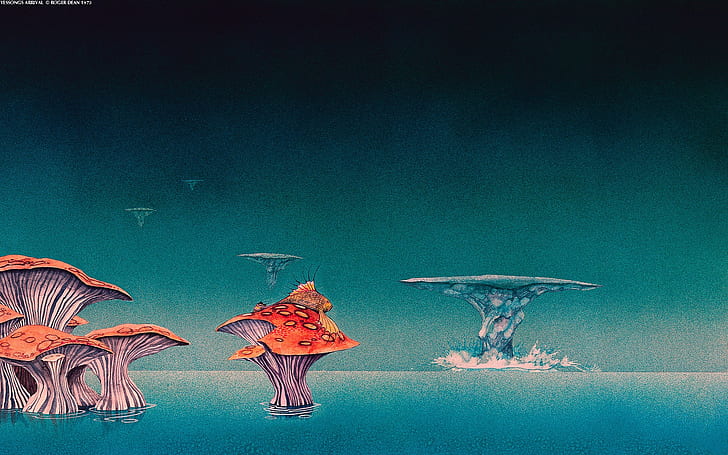sea, fish, fantasy art, mushroom, artwork, water, landscape, HD wallpaper