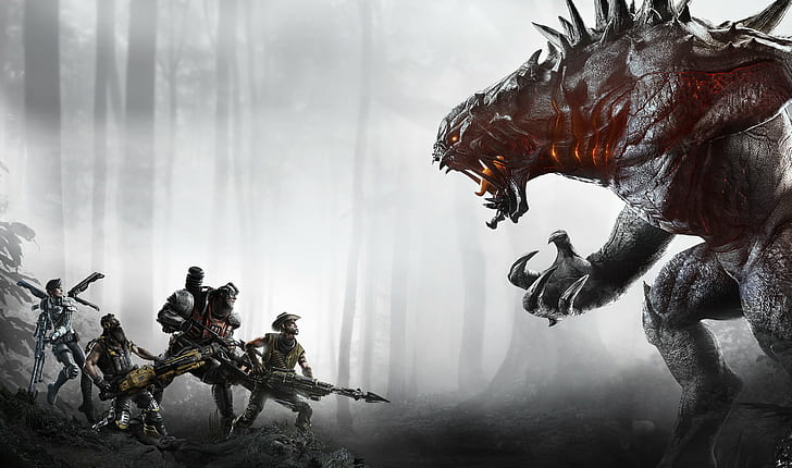 Evolve, Monster, Goliath, Ikla, Soldiers, Griffin, Hank, Val, HD wallpaper