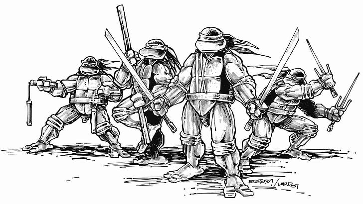 Teenage Mutant Ninja Turtles TMNT White BW HD, cartoon/comic, HD wallpaper