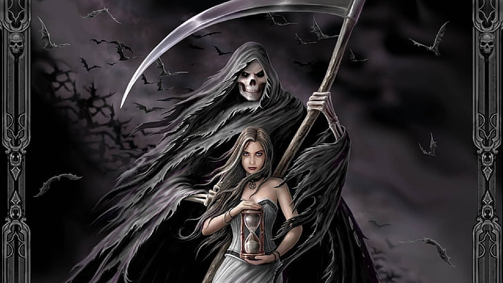 woman holding hourglass digital wallpaper, Dark, Grim Reaper