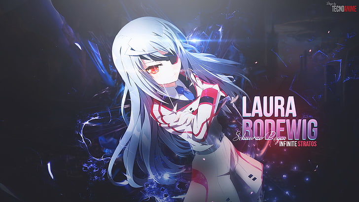 Bodewig Laura, Infinite Stratos, anime girls, red eyes, white hair