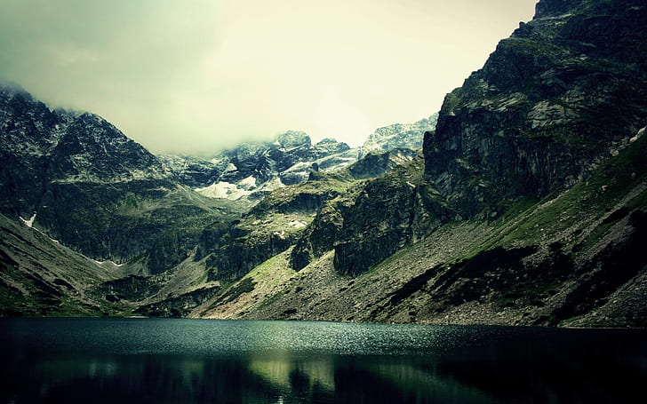 HD wallpaper: Dark Green Lake, landscape, mountains | Wallpaper Flare