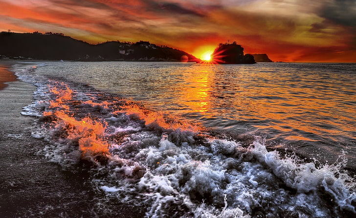 HD wallpaper: Beautiful Beach Sunrise, beach shore, Nature, water, sunset,  beauty in nature | Wallpaper Flare