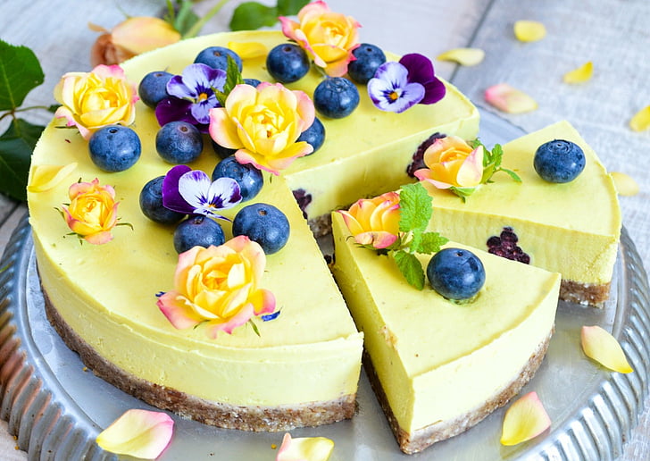 Food, Cheesecake, Blueberry, Dessert, Pastry, HD wallpaper