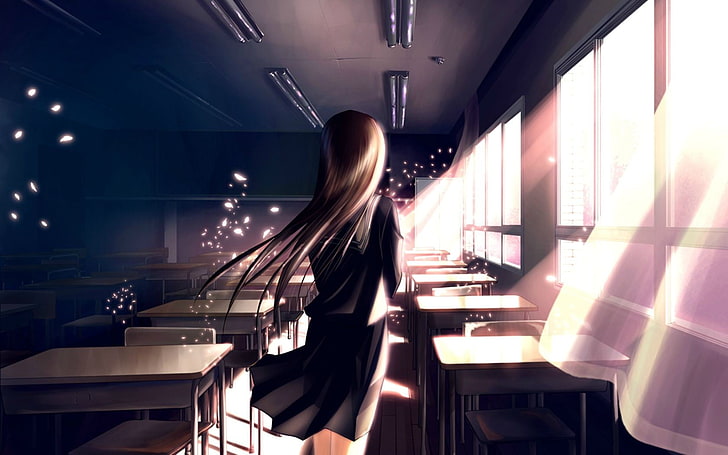 anime, anime girls, classroom, school uniform, original characters