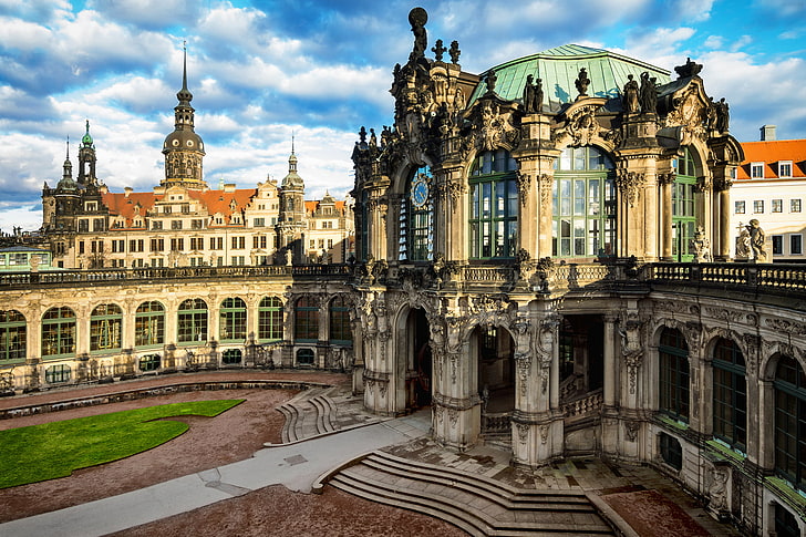 brown and green building, the city, Germany, Dresden, architecture