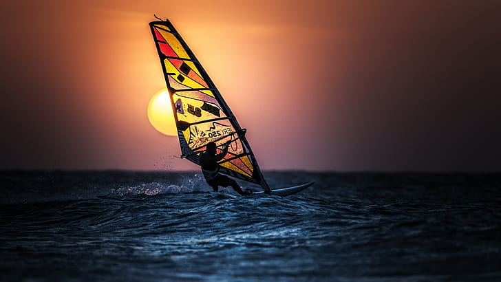 windsurfing, races, Sun, sport, sea, HD wallpaper