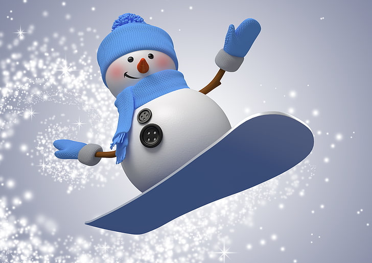 Snowman riding snowboard clip art, new year, Christmas, winter, HD wallpaper