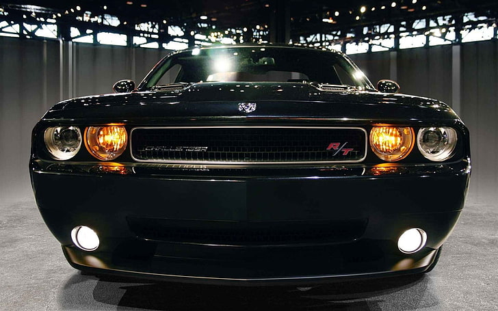 black Dodge Challenger R/T, car, muscle cars, Dodge Challenger SRT, HD wallpaper