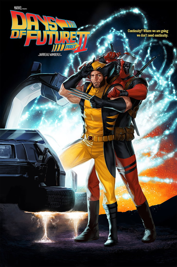 Jarreau Wimberly, Deadpool, Wolverine, Back to the Future, DeLorean, HD wallpaper
