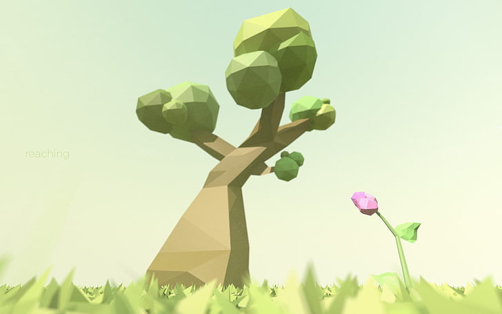 green tree illustration, low poly, trees, digital art, plant