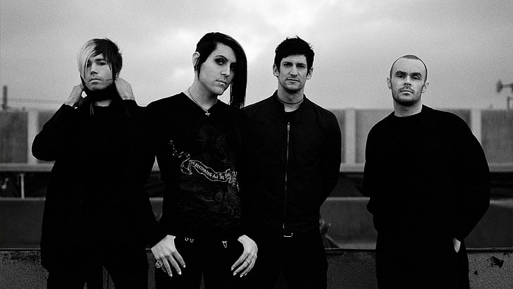 group of four men wallpaper, afi, rockers, roof, sky, black And White