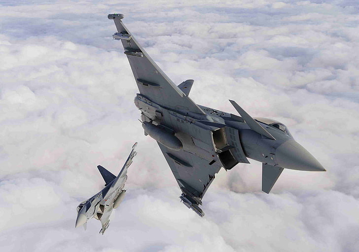 gray fighter jet, Eurofighter Typhoon, jet fighter, airplane, HD wallpaper