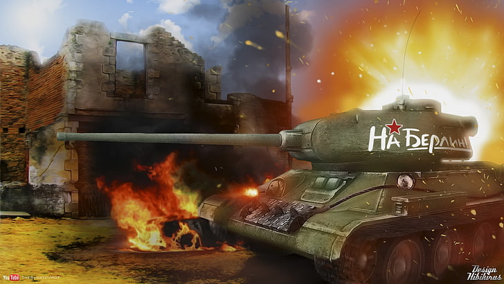 green tank illustration, May 9, world of tanks, t-34, wot, t-34-85 HD wallpaper