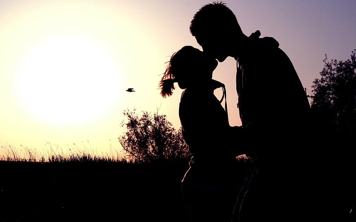 HD wallpaper: Couple, Shadow, Sunset, Kissing, Hugging, Romance, silhouette  | Wallpaper Flare