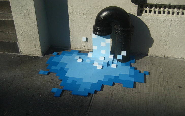 blue and black Minecraft body of water toy, artwork, pixels, digital art