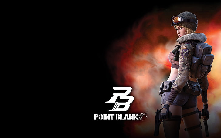 Point Blank game application, girl, the dark background, gun