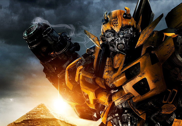 Transformer Bumblebee digital wallpaper, the sky, the sun, weapons