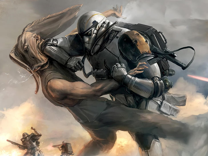 armored man wearing black backpack digital wallpaper, stormtrooper
