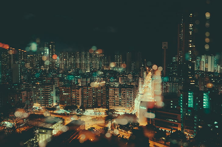 urban, city, cityscape, city lights, light trails, Hong Kong