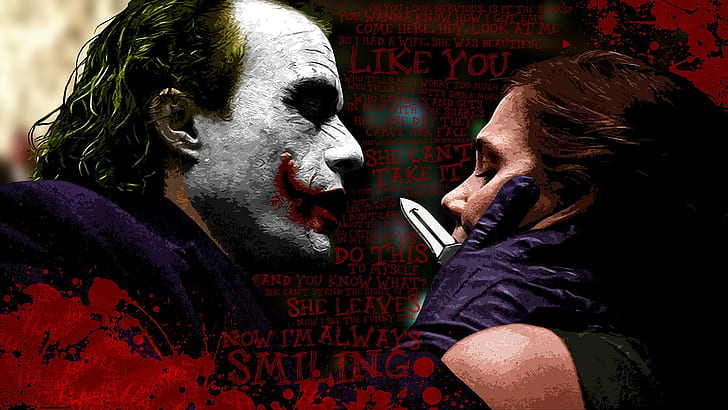 Joker, The Dark Knight, typography, Batman, blood stains, Maggie Gyllenhaal
