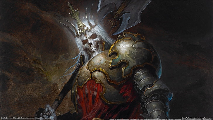knight skull with weapon digital wallpaper, Diablo III, King Leoric