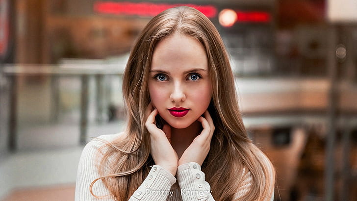 Dmitriy Korneev, women, long hair, blonde, model, face, portrait, HD wallpaper