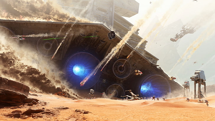 black spaceship, Star Wars The Force Awakens movie scene, Star Wars: Battlefront, HD wallpaper