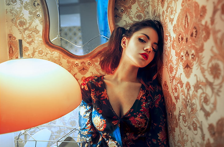black and red floral top, Delaia Gonzalez , women, model, dress, HD wallpaper