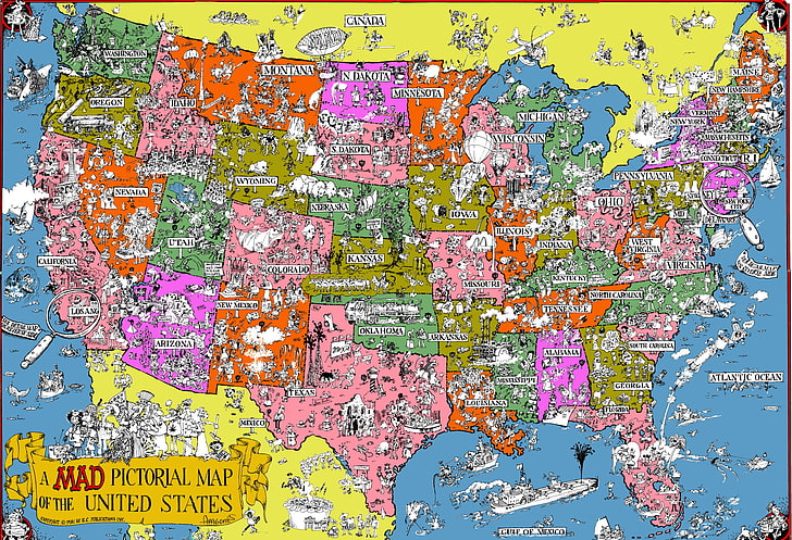 Comics, MAD, Map, USA, United States Of America Map, Usa Map