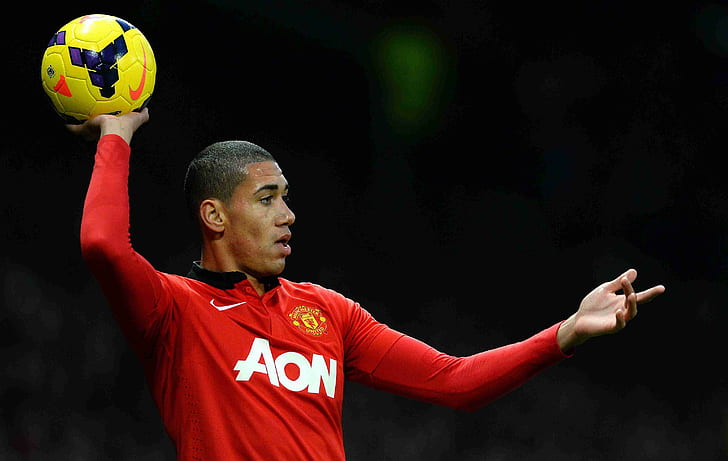 chris smalling, football player, manchester united, men's red nike aon jersey top, HD wallpaper