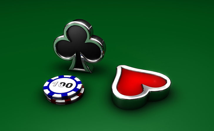 Royal Flush, red and blue poker chips, Artistic, 3D, card games