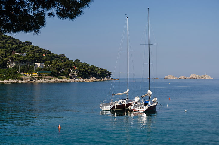 sea, boat, Croatia, Dubrovnik, landscape, coast, nautical vessel, HD wallpaper