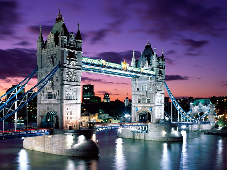 London Bridge, River Thames, city, dusk, HD wallpaper