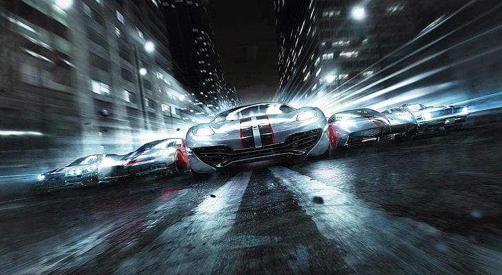 GRID 2, several gray sports cars illustration, Games, Other Games