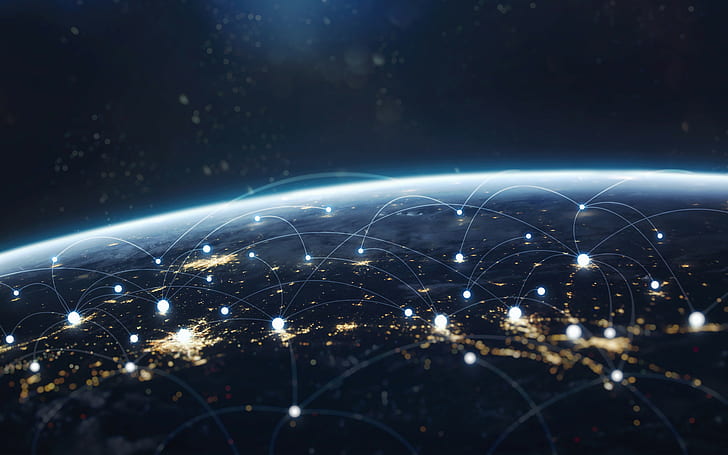 HD wallpaper: Data Exchange And Global Network Over The World. Earth At  Night | Wallpaper Flare