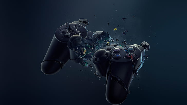 Playstation Controller Exploding Blue HD, video games, HD wallpaper