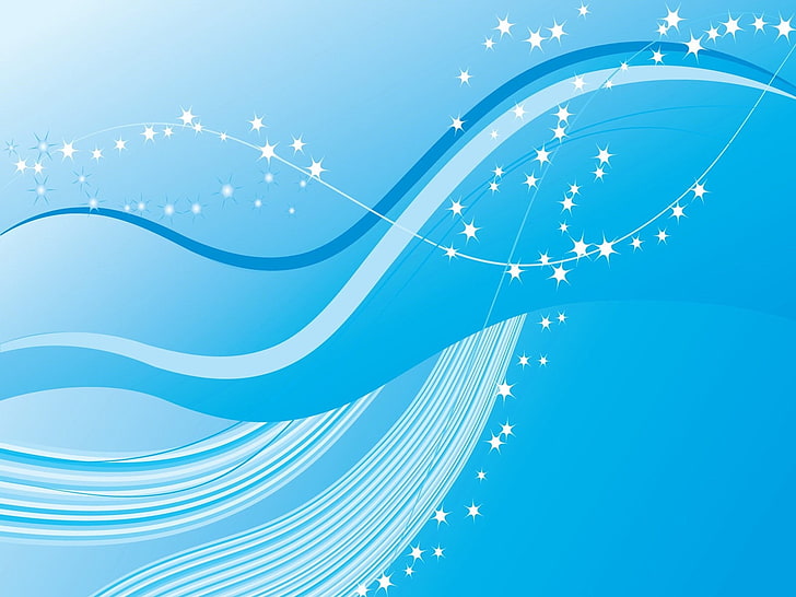 blue and white stars illustration, lines, waves, glitter, sequins, HD wallpaper