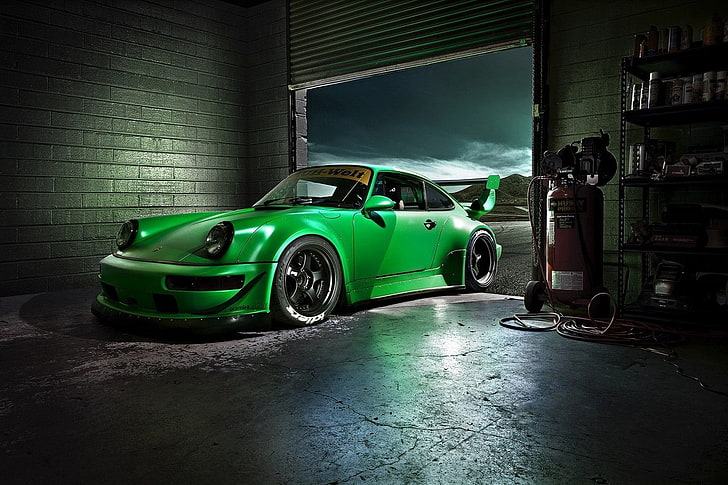 green sports car, Machine, Desktop, Garage, Porsche, Beautiful