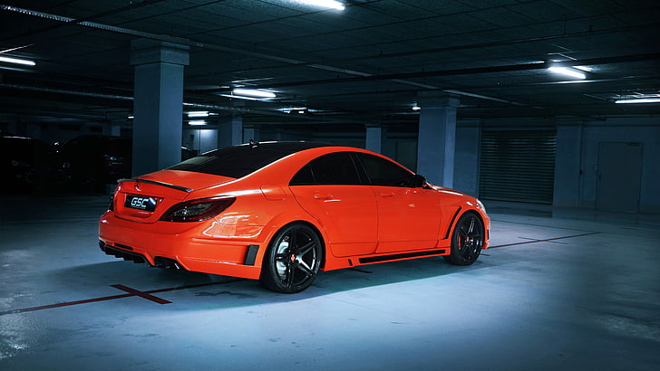 orange Mercedes-Benz sedan, car, mode of transportation, motor vehicle