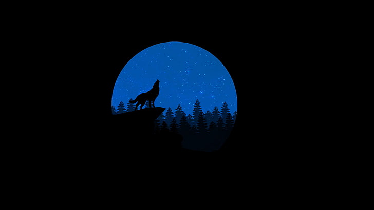 wolf on top of mountain illustration, minimalism, art, vector