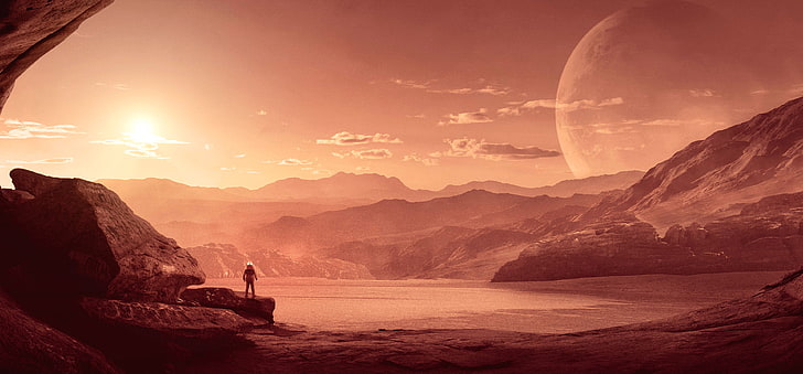 Mars, 4K, Astronaut, Alone, Sci-Fi, sky, scenics - nature, beauty in nature, HD wallpaper