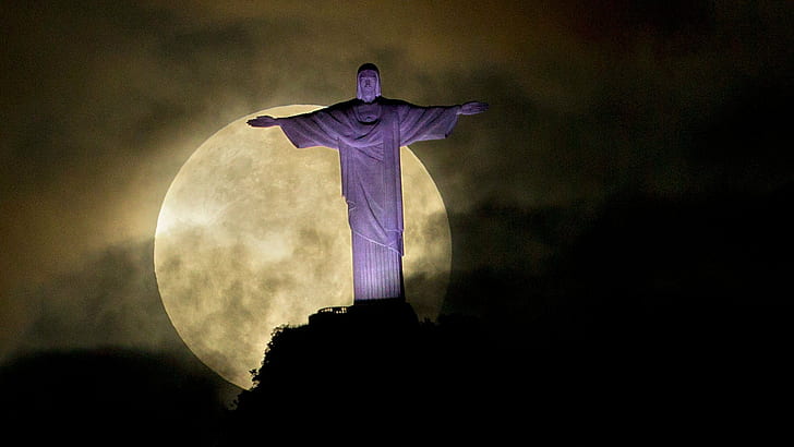 1920x1080, arm, brazil, christ, corcovado, moon, night, purple